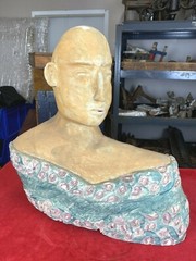 Vintage Ceramic Sculpture ~ BUST of WOMAN ~ 18 1/2″H x 19″L x 6 1/2″W