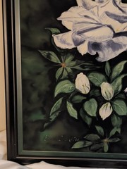 Large Gardenias Silk Floral Picture Art White Black Framed Stunning! 31×23″