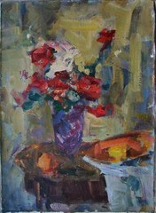 Ukrainian Oil Painting Impressionism Still Life flowers roses vase