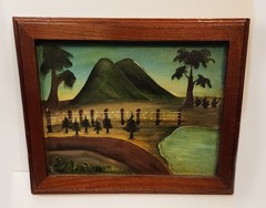 Vintage Original Filipino Oil Painting Mountain with Barbed Wire 1940/50s 17×13