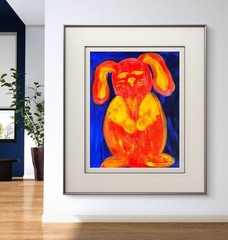 Glowing Bunny Colorful Pop Art Original Wall Art 11×14 Canvas Acrylic.