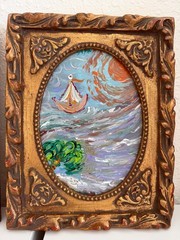 Set of 3 Small Serg Graff Nautical Paintings Framed Sailing Ship Seascapes Art
