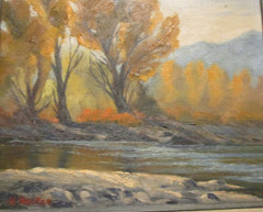 Signed George Becker Plein Air Landscape Idaho Gold Oil Painting on Canvas Frame
