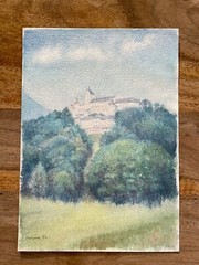 Impressionist View From A Castle Bergige Landscape South Germany? Watercolour