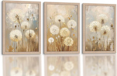 3 Pcs Framed Modern Dandelion Wall Art Canvas Painting Floral Image Oil Painting