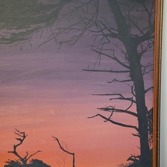 Vintage Handmade Local Artist Painting Fall at Night 37.75″ x 25.5″ in Frame