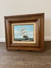 Framed Nautical Ship Painting with Wooden Frame 17/19 Inches