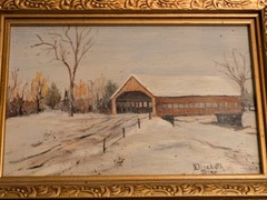 Elizabeth Bray Signed Framed Original Winter Landscape Bridge Painting, 7 in