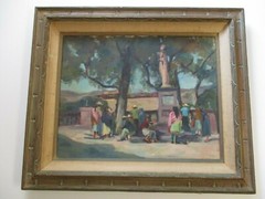 VINTAGE AMERICAN REGIONALISM PAINTING MEXICAN STREET SCENE IMPRESSIONISM LARGE