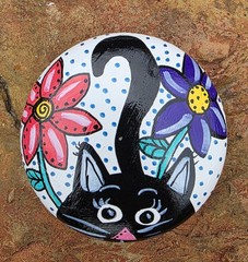 set of 3 Hand Painted cute cat painted stone art Kindness gift paper weight