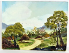 16″ Oil Painting Canvas Lea Mikel Countryside Road Serenity Rural Art #16