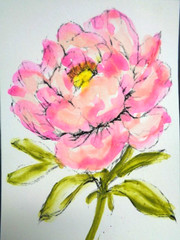 ACEO Original LARGE PINK PEONY FLOWERS Watercolor Painting