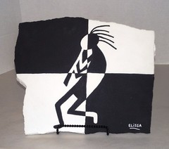 Modern Southwest Kokopelli Pop/Folk Flagstone Black & White Painting By Artist