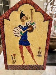 Vintage Folk Art Diptych Hand Painted Wood Panel Pcs Mid Century European Style