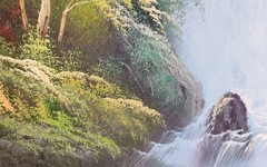 24×36 Oil Painting BOB ROSS STYLE Mountain Waterfall Forest on Stretched Canvas