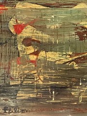 ANTIQUE MID CENTURY MODERN ABSTRACT OIL PAINTING OLD VINTAGE SIGNED 1957