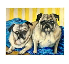 Dog Painting Pair Pug Dog Original Art Oil on Canvas Wall Art Decor (no Frame)