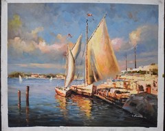 24″x30″ oil painting on canvas~Sailing Boats In Morning Harbor