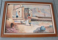 Navajo Oil Acrylic Painting on Canvas Signed by Emanji, Double wood Framing 42″
