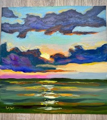 Original Oil Painting Sunset Seascape Nautical Clouds Modern Wall Art Signed