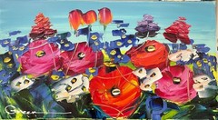 Maya Green „Close Up Poppies“ Hand Signed Original Oil Custom Framed Art