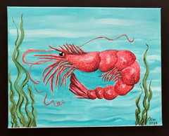 Beach Coastal Art Red Lobster Hand Painted Oil On Canvas 11×14 , Art By Kim G.