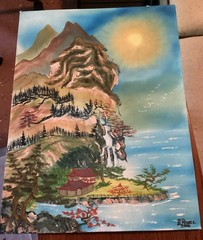 Original Oil Painting Artist L. Rauez 2000. Orential Landscape. 17 1/2” X 23 1/2