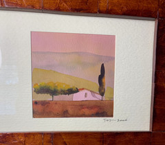Impressionist Tuscan Landscape Watercolor 3×3 Original Signed UL w Title & 2006