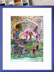 Saturday In The Park Abstract Expressionist Original Watercolor Painting 5×7