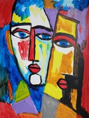 Expressionism/Abstract 11×14 Rectangle face Signed Colorful Hand Made Painting