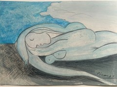 Picasso Pablo Original Painting Figure Nude Art Woman Reclining Blue Signed X22
