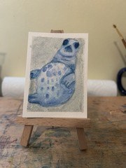 aceo spotted seal original signed Grace Rossi watercolor painting ocean life