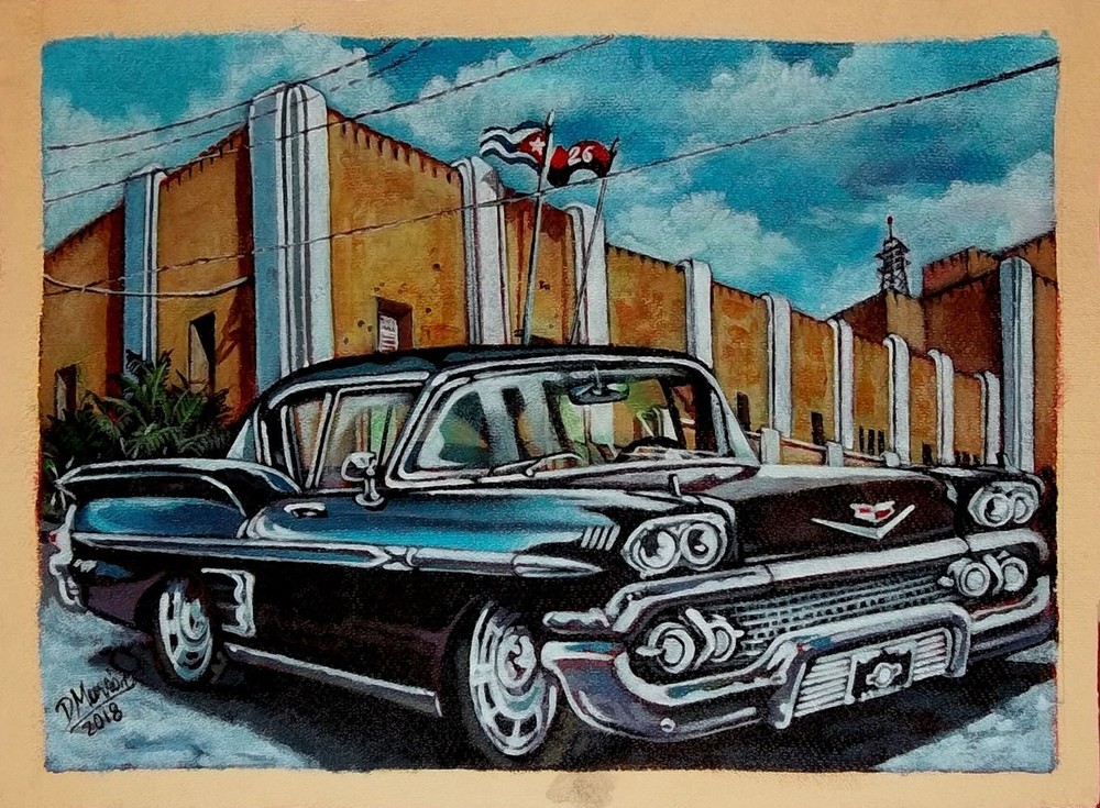 58 Chevrolet Original Old Car Art Painting Cuban Artist Cuba D MARRON 8