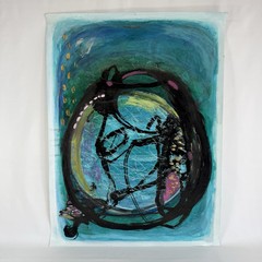 Original Abstract Art on Paper Blue Bright Colorful Home Decor Acrylic 24×18