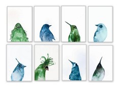 Set of 8 Watercolor Birds Artworks. Original Paintings. 7Inx10In.