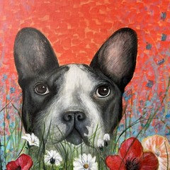 French Bulldog In The Garden Acrylic Painting Flowers Dog By Irin Zhu Original