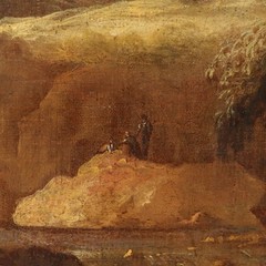 Antique Painting Landscape with Figures Oil on Canvas XVIII-XIX Century