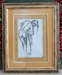 FRAMED EDGAR DEGAS VTG 1970 PRINT OF THE DRAWING WOMAN DRYING HERSELF AFTER BATH
