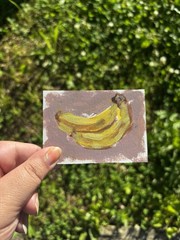 ACEO original small miniature still life Banana painting Fruit art unframed
