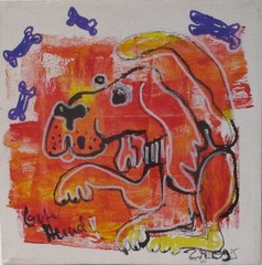 Red dog original acrylic picture/canvas drawing orig sign ZM 20x20cm