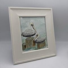 Watercolor Art Pelican Framed Signed 15×13 Original Artist Beach Cottage Decor