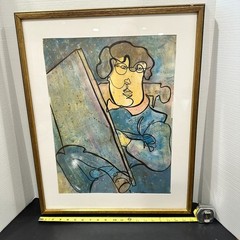 J. Lang Modernist Line Drawing Portrait, Framed Abstract Painter Artist Signed