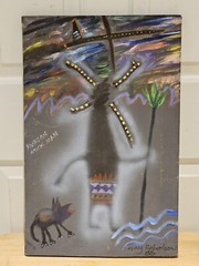 Vintage 1985 CRAIG ROBERTSON „Amazon Stick Man“ 3D Oil Painting on Canvas 20×13