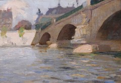 Painting Antique Paris Seine Bridge Landscape Impressionism Art New Grand-Palais