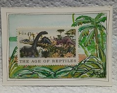 Postal Whimsy OOAK ACEO with 6¢ Age of Reptiles Stamp — Rainforest Art
