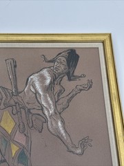 Mid Century Painting JESTER MAN MEN ANTIQUE 1940’S SIGNED MYSTERY MODERNIST