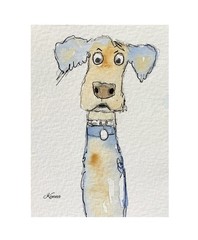 ACEO By Kenna 2.5” X 3.5” Dog Painting Original Signed Watercolour & Ink ÀTC