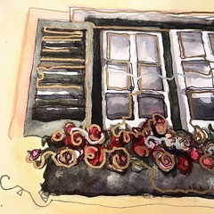 Original C L Cunningham WATERCOLOR INK Painting Mixed Media Art Barcelona OOAK