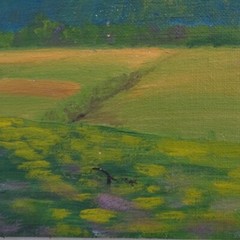 Rural Summer Landscape Oil Painting Impressionism Tree Mountains Farmhouse 9×12