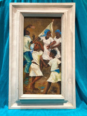 Puerto Rico Art: 1977 signed painting of Haitian dancers by Auerre Jwileis